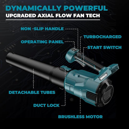 Cordless Leaf Blower for makita 18V Battery, 480 CFM Electric Blower with Brushless Motor, Adjustable 3 Speeds up to 22000RPM, Handheld Leaf Blower for Lawn Care,Yard and Snow Blowing(No Battery)