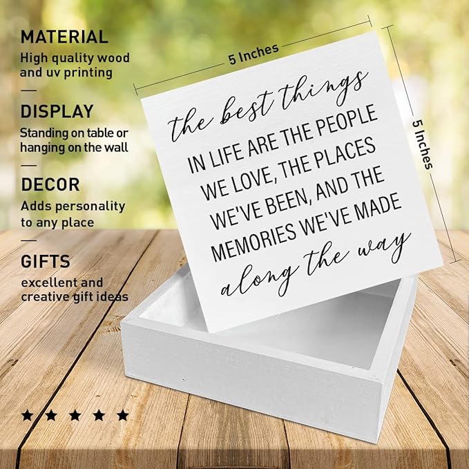 Home Office Desk Wooden Box Sign Decor, The Best Things in Life Are The People We Love, Inspirational Quotes Desk Decor Motivational Desk Decorations for Women Men Student Office Classroom School