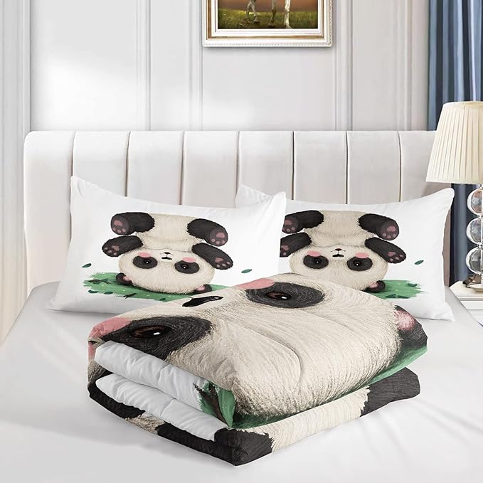 CVHOUSE Panda Bedding Set,Panda Comforter King,Cute Panda Comforter Set for Girls Kids Teens,Kawaii Panda Quilt Set with 1 Comforter and 2 Pillow Cases- 3 Piece