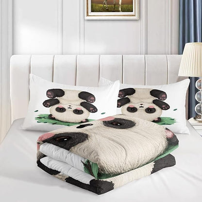 CVHOUSE Panda Bedding Set,Panda Comforter Twin,Cute Panda Comforter Set for Girls Kids Teens,Kawaii Panda Quilt Set with 1 Comforter and 2 Pillow Cases- 3 Piece