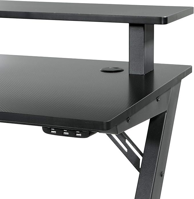 OSP Home Furnishings Area51 Battlestation Gaming Desk with Bluetooth RGB LED Lights, Matte Black