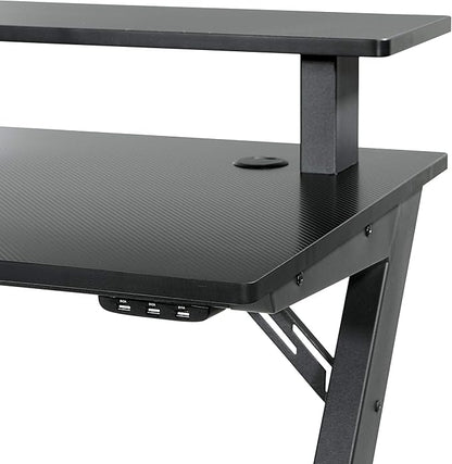 OSP Home Furnishings Area51 Battlestation Gaming Desk with Bluetooth RGB LED Lights, Matte Black