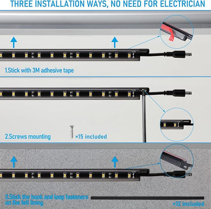 TORCHSTAR LED Safe Lighting Kit, (6) 12 Inch Linkable Light Bars + Rocker Switch + UL Power Adapter, 900LM, Input 100-240V, for Under Cabinet Gun Safe Locker Closet Showcase, 5000K Daylight