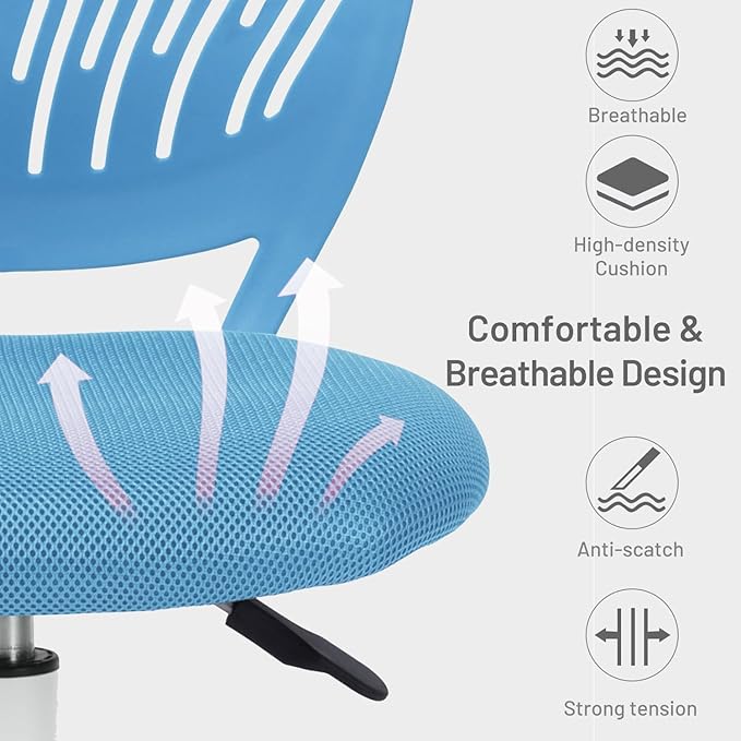 FurnitureR Desk Chair Small Study Chairs Armless for Child Kids Teens, Swivel Rolling Lightweight Task Chair with Wheels and Mesh Padded Cushion, Blue