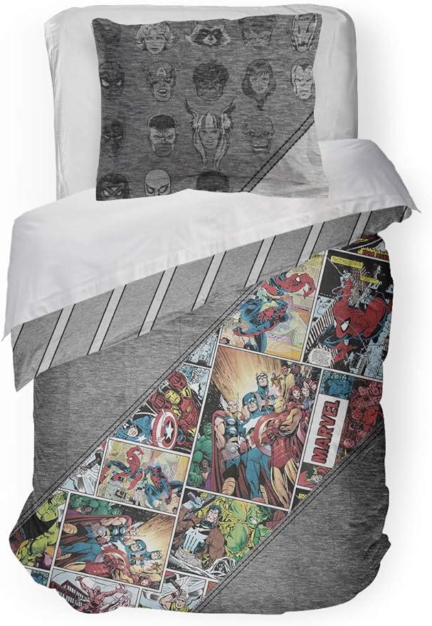 Jay Franco Marvel Comics 80th Anniversary Twin Comforter & Sham Set - Super Soft Kids Reversible Bedding - Fade Resistant Microfiber (Official Marvel Product)