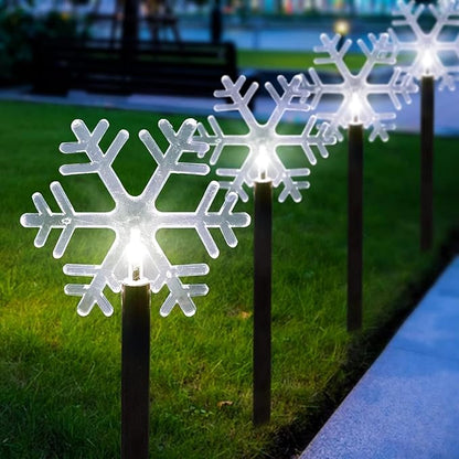 Christmas Snowflake Pathway Lights, 5 Pack Solar Christmas Stake Markers with Cool White Fairy Lights for Outdoor Holiday Walkway Patio Garden Christmas Decorations (5PCS-Cool White-Snow)