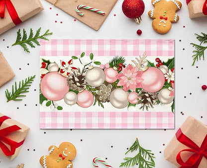 Nepnuser Pink and White Gingham Christmas Placemats Set of 4 Buffalo Check Plaid Xmas Decoration for Home Kitchen Dining Table Decoration