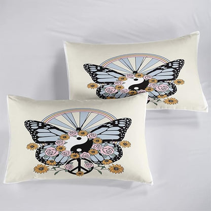 CVHOUSE Butterfly Bedding Set,Butterfly Comforter King,Butterfly Comforter Set for Girls Kids Teens,Butterflies Quilt Set with 1 Comforter and 2 Pillow Cases- 3 Piece