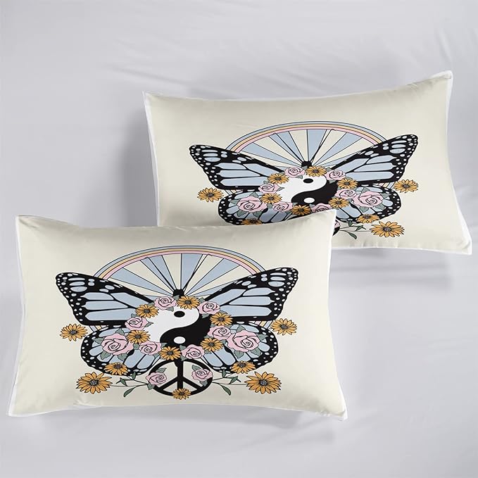 CVHOUSE Butterfly Bedding Set,Butterfly Comforter Full,Butterfly Comforter Set for Girls Kids Teens,Butterflies Quilt Set with 1 Comforter and 2 Pillow Cases- 3 Piece