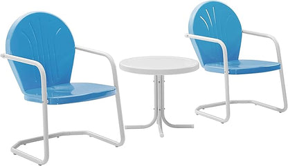 Crosley Furniture KO10004BL Griffith 3-Piece Retro Metal Outdoor Seating Set with Table and 2 Chairs, Sky Blue