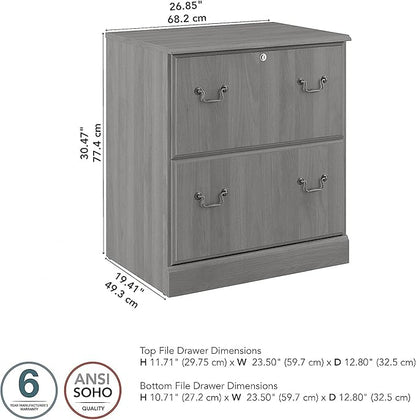 Saratoga 2-Drawer Lateral File Cabinet, Locking, Letter/Legal, Modern Gray, 26.85-Inch