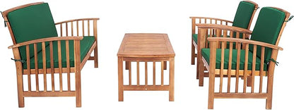 SAFAVIEH Outdoor Collection Rocklin Natural/ Green Cushion 4-Piece Conversation Patio Set