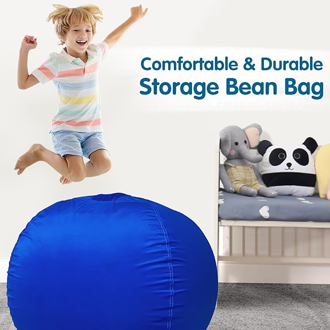 Lukeight Stuffed Animal Storage Bean Bag Chair Cover for Kids, Zipper Beanbag Chair Cover for Organizing Toddler & Kids' Rooms Plush Toys (Solid Blue, XX-Large)