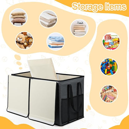 Large Toy Box for Boys Girls Toy Chest Kids Toy Storage Organizer Collapsible Toy Storage Bin Basket with Two Mesh Pockets for Nursery Playroom Bedroom Living Room Organization