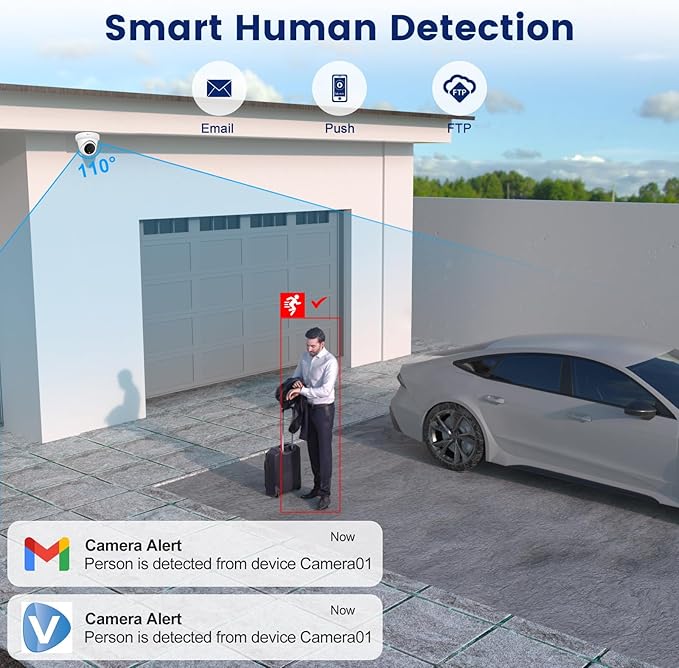 Anpviz 5MP IP PoE Dome Security Camera with Mic/Audio, Turret Camera Outdoor with Human Detection, IP66 Weatherproof, 98FT Night Vision, 2.8mm Wide Angle, Full Metal (U Series)