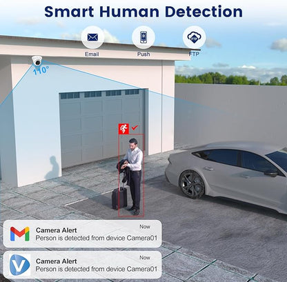 Anpviz 5MP IP PoE Dome Security Camera with Mic/Audio, Turret Camera Outdoor with Human Detection, IP66 Weatherproof, 98FT Night Vision, 2.8mm Wide Angle, Full Metal (U Series)