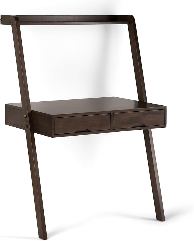 SIMPLIHOME Aleck SOLID WOOD 36 inch Wide Home Office Desk, Writing Table, Workstation, Study Table Furniture in Warm Walnut Brown with 2 Drawers