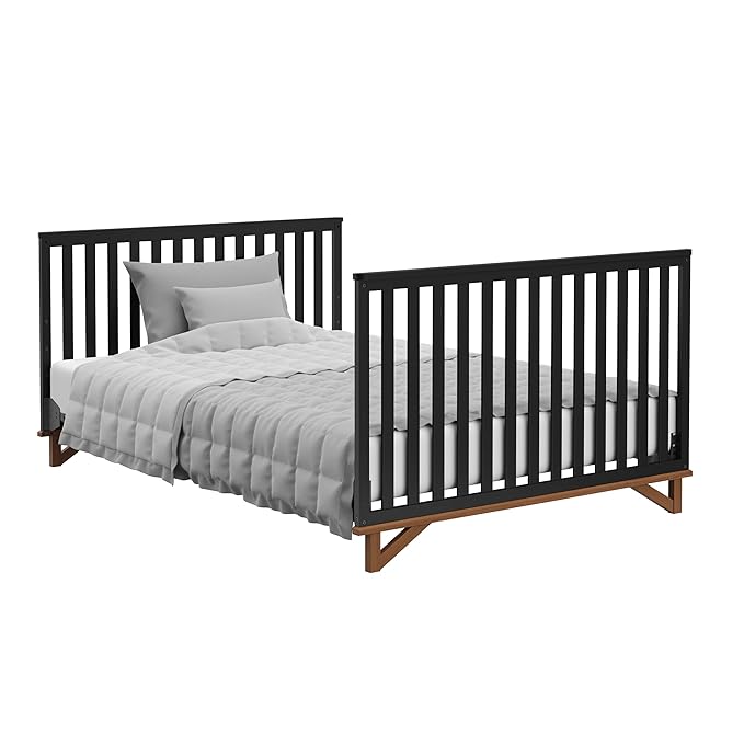 Storkcraft Santa Monica 5-in-1 Convertible Crib (Black with Vintage Driftwood) – GREENGUARD Gold Certified, Modern Design, Two-Tone Baby Crib, Converts to Toddler Bed, Daybed and Full-Size Bed