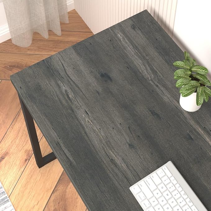 55 inch Computer Desk, Vintage Work Desk for Home Office, Rustic Wood and Metal Study Writing Table, Grey