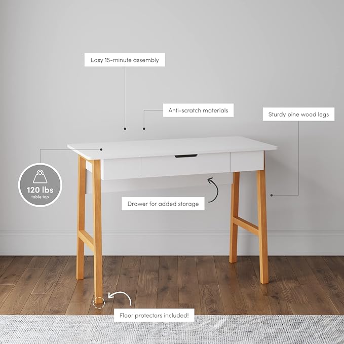 Nathan James Jacklyn Modern Home Office Writing Desk, White/Brown