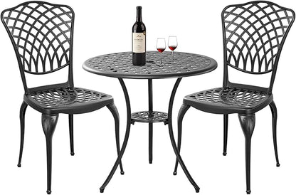 Bronze Patio Bistro Set - 3 Piece Outdoor Cast Aluminum Furniture, Large Table & Chairs, Weather Resistant, Adjustable Foot Pads, Umbrella Hole
