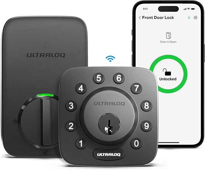 ULTRALOQ U-Bolt WiFi Smart Lock with Door Sensor, 5-in-1 Keyless Entry Door Lock with Built-in WiFi, Bluetooth and Keypad, WiFi Door Lock, WiFi Deadbolt