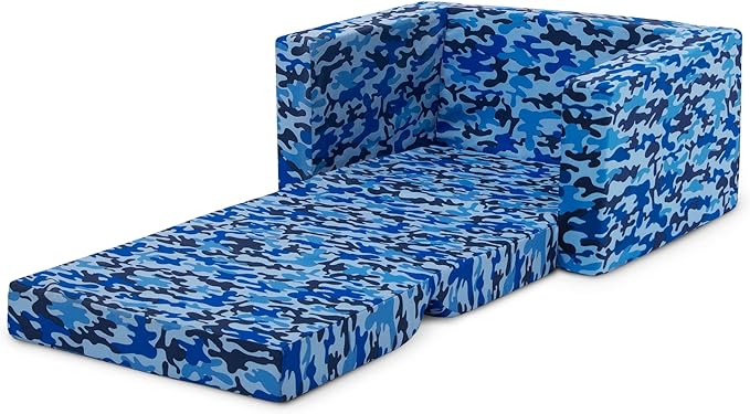 Delta Children Cozee Blue Camo Convertible Foam Chair to Lounger for Kids