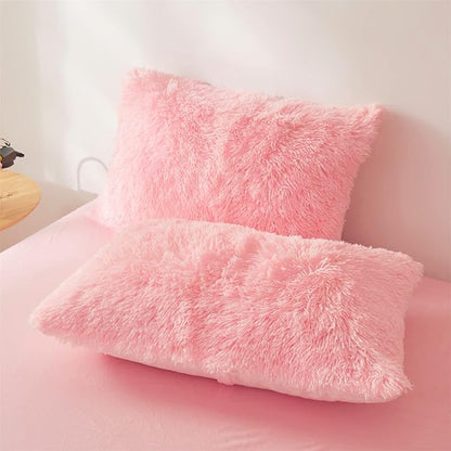 FOPPA pink fluffy Comforter Cover Set king- Ultra Soft fluffy Pink Bedding Sets 3 Pieces (1 Duvet Cover + 2 Pillow case) pink fluffy bed set (Light Pink, King)