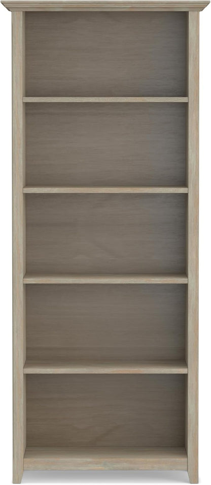 SIMPLIHOME Amherst SOLID WOOD 30 Inch Transitional 5 Shelf Bookcase in Distressed Grey, For the Living Room, Study Room and Office