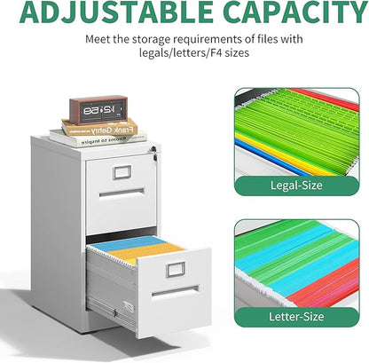 2 Drawer File Cabinet,Metal Filing Cabinets with Lock,White Vertical File Cabinet for Home Office,Heavy Duty Metal Storage Cabinet for A4/Letter/Legal Size File,Assembly Required