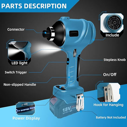 Cordless Dust Blower for Makita 18V Battery, Brushless Handheld Air Blower Compressed Air Duster 447 MPH for Garages Workshop Sawmill Room Home Cleaning(Battery Not Included)