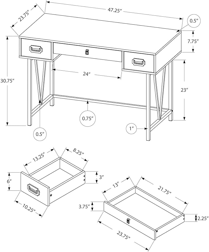 Monarch Specialties Laptop Table with Drawers-Industrial Style-Metal Legs Computer Desk Home & Office, 48" L, Taupe Reclaimed Wood Look