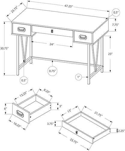 Monarch Specialties Laptop Table with Drawers-Industrial Style-Metal Legs Computer Desk Home & Office, 48" L, Taupe Reclaimed Wood Look