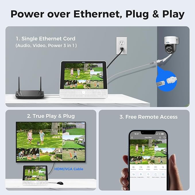 【12’’ Monitor + Human Tracking】 Hiseeu 4K PoE Security Camera System, 6Pcs 5MP PoE PTZ Security Cameras, All-in-One Monitor, 2-Way Audio, Remote Access, 8MP 16 Channel PoE NVR, Home CCTV Surveillance