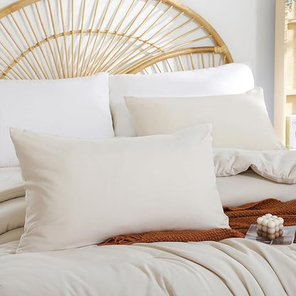 Beige Comforter Set King Size - 3 Pieces Lightweight Solid Bedding Comforter Set - All Season Fluffy Microfiber Bed Set (1 Comforter, 2 Pillowcases)