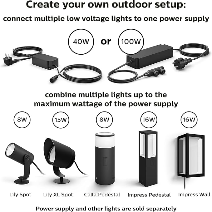 Philips Hue Lily Outdoor Smart Spot Light Base Kit - White and Color Ambiance LED Walkway Lights - Low Voltage Landscape Lighting - Requires Bridge - Control with App and Voice - Weatherproof - 3 Pack