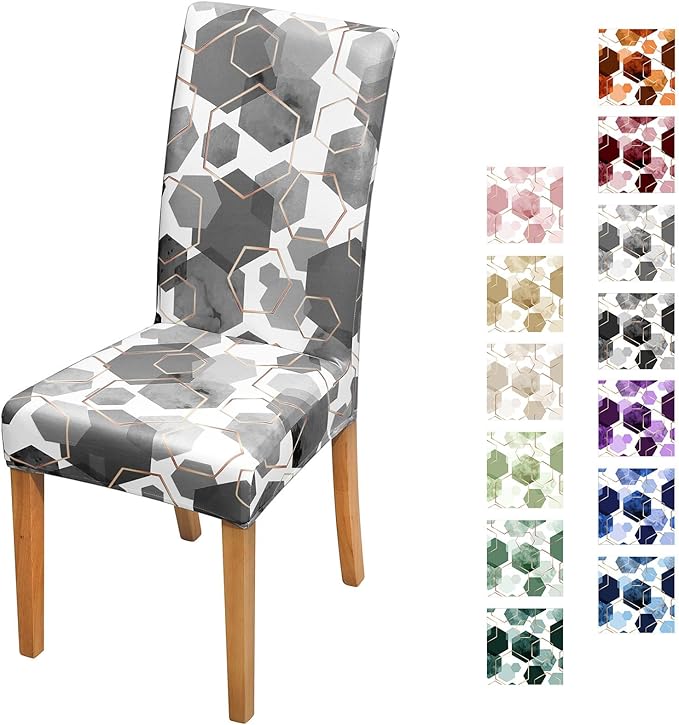 Gibelle Dining Room Chair Covers Set of 6, Soft Stretch Kitchen Chair Covers Slipcover Protector, Removable Washable Geometric Parson Chair Covers 6 Pack, Grey
