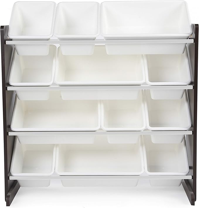 Humble Crew Modern Toy Organizer with 12 Bins, Espresso/White