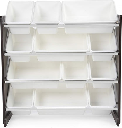 Humble Crew Modern Toy Organizer with 12 Bins, Espresso/White