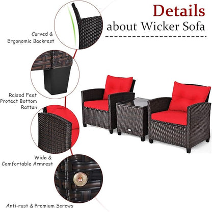 3 PCS Patio Furniture Set, OneSize, Red