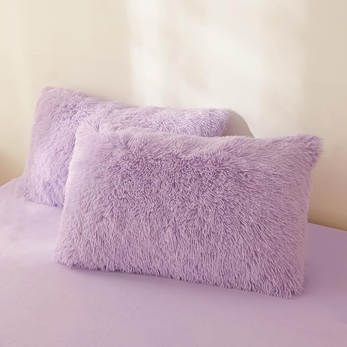 FOPPA Lilac fluffy Comforter Cover Set king- Ultra Soft fluffy lilac Bedding Sets 3 Pieces (1 Duvet Cover + 2 Pillow case) pink fluffy bed set (Lilac, King)