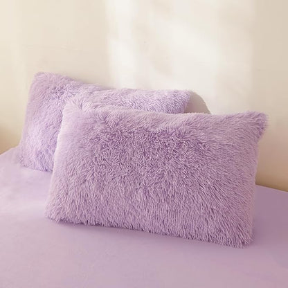 Fluffy Lilac comforters Cover twin size - Ultra Soft Plush Lilac bedding Sets 2 Pieces (1 faux fur comforter Cover + 1 fuzzy pillow case) girls shaggy Lilac twin bed set (Lilac, Twin)