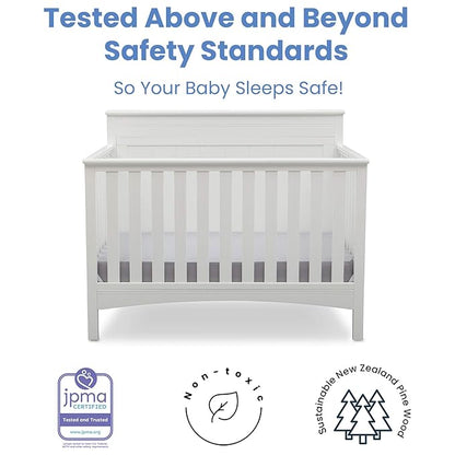 Delta Children Fancy 4-in-1 Crib, Bianca + Serta Perfect Slumber Dual Sided Recycled Fiber Core Crib and Toddler Mattress (Bundle)