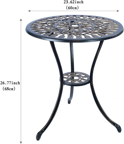 CG 3 Piece Bistro Set, Outdoor Patio Set, Anti-Rust Cast Aluminum Bistro Table Set for Park Yard Front Porch Furniture, Tulip, Antique Copper
