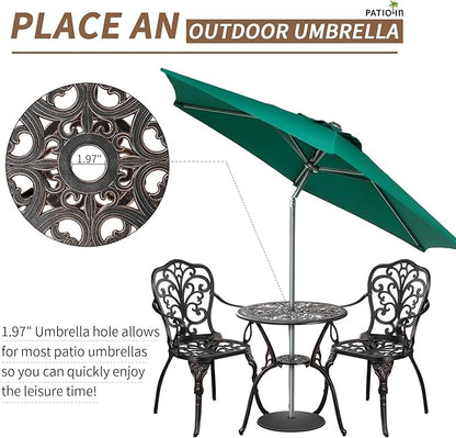 3 Piece Patio Furniture Dining Set Aluminum Patio Bistro Set Outdoor Furniture with Umbrella Hole for Yard, Balcony, Bronze
