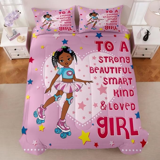 Black Ballerina Comforter Queen Sets for Girls Toddle,Black Girl Magic Comforter Set for Teens Kids,African American Afro Girl Inspirational Bedding Sets