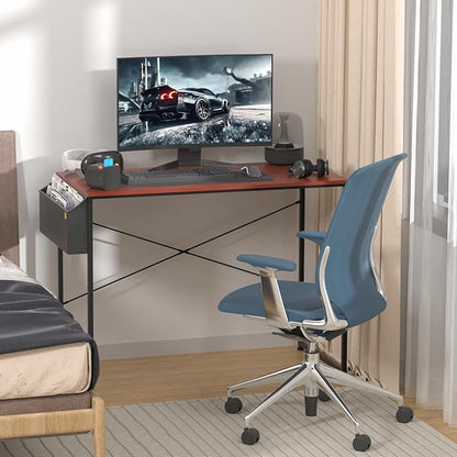 MoNiBloom Home Office Computer Desk with Storage Bag, 40" Writing Study Modern Simple Style Laptop Table, Teak Color