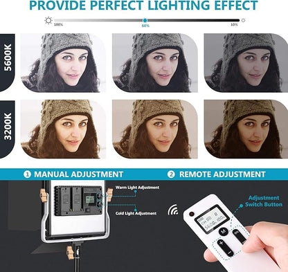 Neewer 2 Packs Advanced 2.4G 480 LED Video Light Photography Lighting Kit with Bag, Dimmable Bi-Color LED Panel with 2.4G Wireless Remote, LCD Screen and Light Stand for Portrait Product Photography