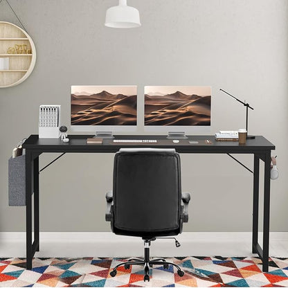 SMUG Computer Desk 40 Inch Home Office Writing Wood Storage Bag & Headphone Hook Small Spaces Simple Bedroom Work Study Kids Table, Black