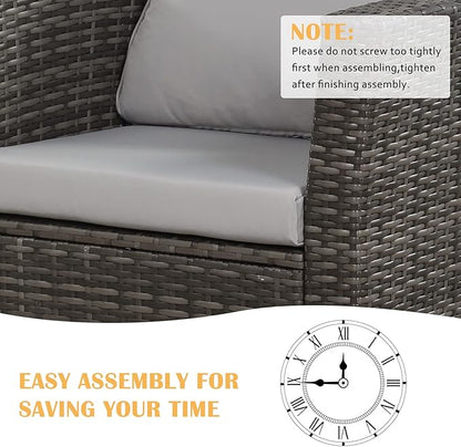 Solaste 4 Piece Patio Outdoor Furniture Sets,Patio Conversation Sofa Wicker Chair with Cushion,Hand Woven Rattan Sofa for Porch Backyard Outside Garden Lawn Yard,Grey